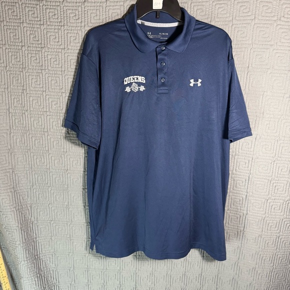 Under Armour Polo Shirt Mens Size XL Heat Gear Navy Blue Queens University Lift - Picture 1 of 5